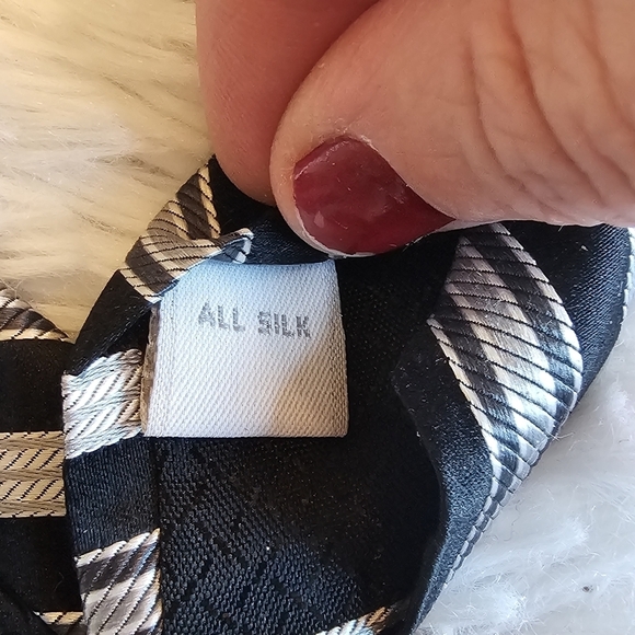 Campia Moda‎ 100% Silk Black White Silver Stripe Tie - Picture 5 of 6